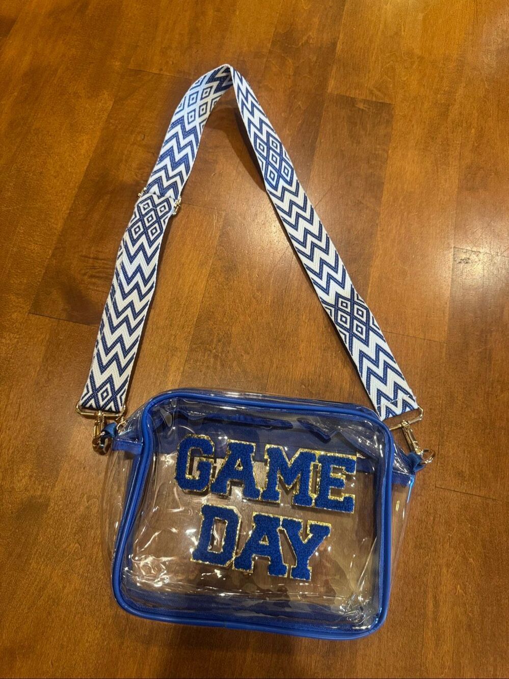 New Clear Game Day Stadium Crossbody Bag Blue Chenille Adjustable Strap Concert